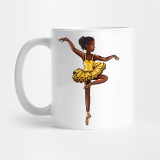 black ballerina  in yellow dress- #7 African American brown skin ballerina Mug